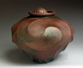 Red/Green Vessel with Single Shell by Jim Connell